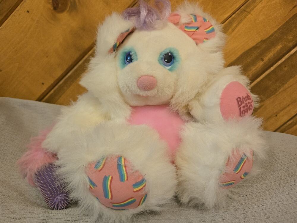 1987 Brush A Loves Tyco White Bear Plush Bubble Love Mirror Rainbows Vintage